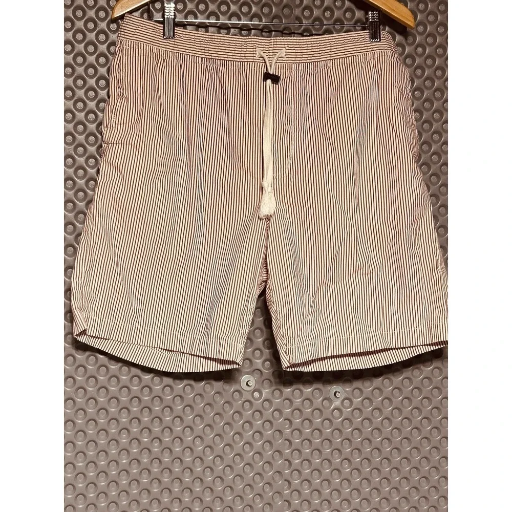 Banana Republic Men's Shorts L Red/ White Chambray Stripe, 9